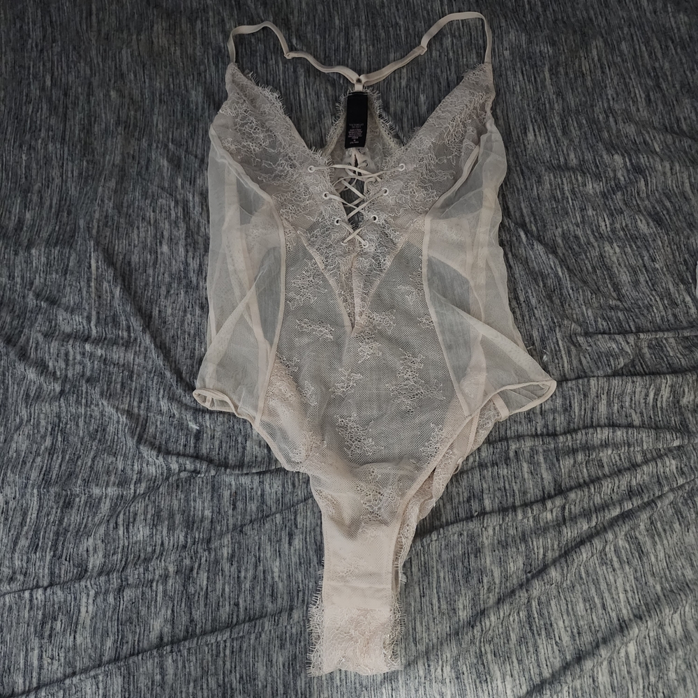 Victoria's Secret Sheer Lace Teddy in Light Pink